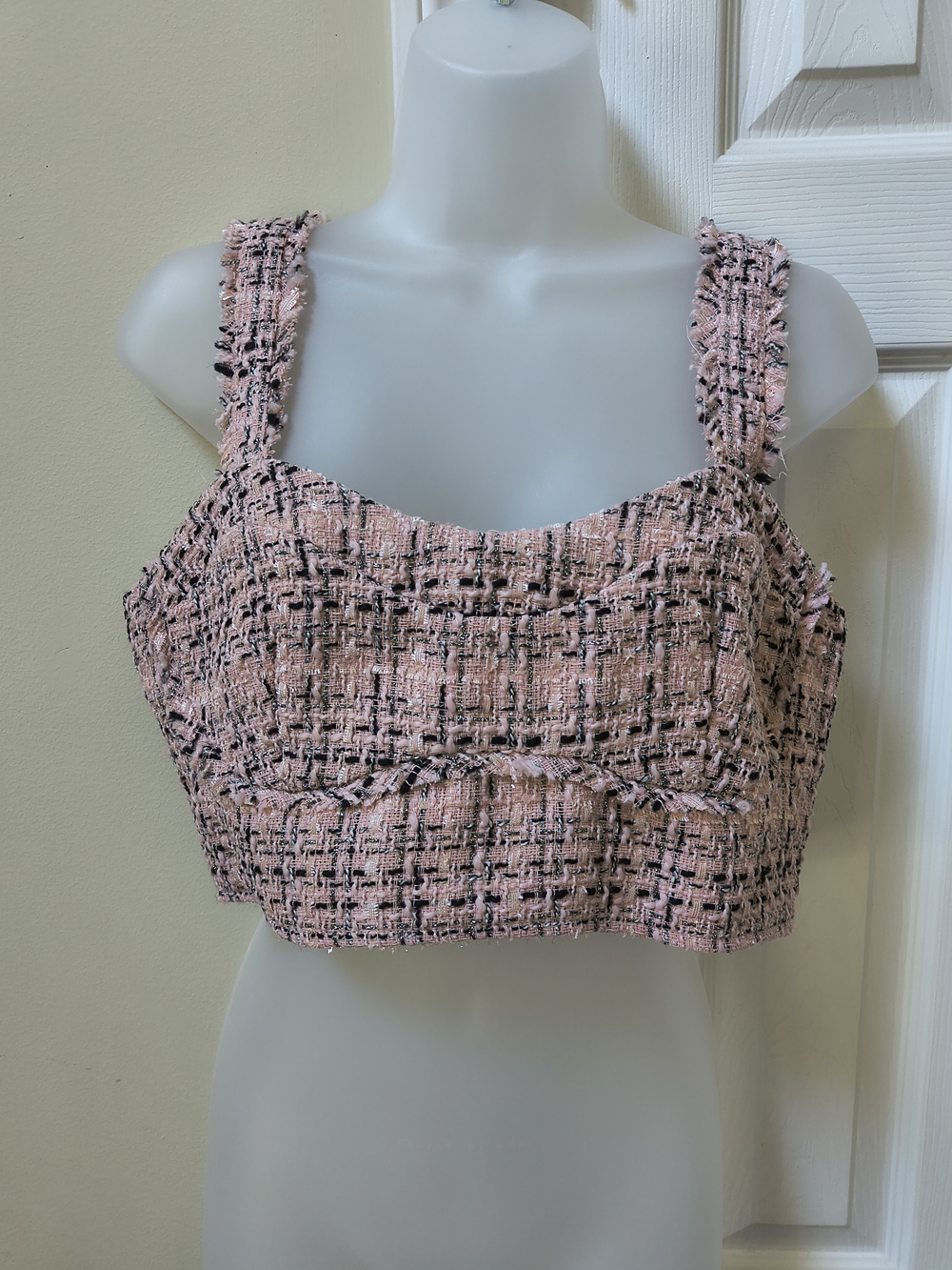 Pink Tweed Cropped Tank Top - Women